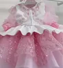 Kız elbise kabarık parlayan çiçek elbise güzel tül prenses ilk cemaat uzun kollu doğum günü parti elbisesi