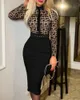 Women Sexy Elegant Contrast print Long Sleeve Slim Long Dress with Belt Lady Wrap Hips Bodycon Party Evening Dresses Clubwear Ve 240108