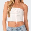 Women's Tanks Maemukilabe Ribbon Tie Up Bowknot Bustier Off Shoulder Lace Trim Strapless Tube Camis Tops Y2K Vintage Chic Women Crop