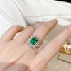 Cluster Rings Temperament Trendy Princess Cut Simulation Emerald 925 Silver Wedding For Women Vintage Dazzling CZ Luxury Banquet Jewelry