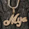 THE BLING KING Custom Brush Cursive Letter Name Pendant Necklace Iced Out Bageutte Cubic Zirconia Chain Necklace Hiphop Jewelry 240109