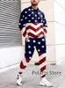 Amerikanische Flagge Trainingsanzug Männer USA Hosen 2 Stück Outfit Langarm T-Shirt Set Hosen Jogginghose Jogginganzüge Übergroße Kleidung 240108