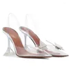 Sandaler Kvinnor PVC Transparent High Heels Ladies Shoes Rhiestone Pionted Toe Slip-On Elegant Summer Female Pumpar Big Size 34-43