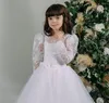 Vestidos de menina flor branca para casamento criança primeira comunhão meninas manga completa robe mariage enfant fille trem