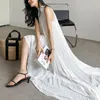 Casual Dresses Cotton And Linen Hanging Neck Slit Holiday Dress Solid Sleeveless Halter For Women Female 2024 Summer Long
