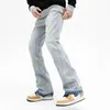Jeans pour hommes 2024 Spring Light Blue pour homme peint à la main Hip Straight Fit Denim Pantalon