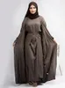 Abbigliamento etnico 3 pezzi Abaya in lino Kimono Set abbinato Hijab Abito Gonna avvolgente Set musulmani Eid Abaya per le donne Dubai Lusso Turchia Islam