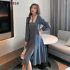 Casual Dresses Koamissa 2024 mode kvinnor långa ärmar klänning chic koreansk kontor lady vår höstkvinna alla matchar yttre vestidos