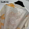 Kvinnors tröjor 9.19 Gulichic 2024 Fashion Brand Tee Silk Sticking Sticking Horse Royal Print Casual T Shirts Tops Designer för kvinnor
