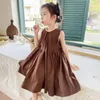 Mädchen Kleider Kinder Kleid 2024 Sommer Koreanische Mode Ärmelloses Mädchen 3-16 Jahre Kinder Prinzessin Kaffee Wz1109