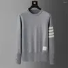 Men's Sweaters High End Luxury Quality Knitted Sweater O-Neck 4 Stripe Hem Slit Wool Pullover Winter Korean Fashion Casual Trend Knitwear