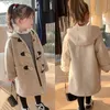 Mädchen Wollmantel Jacke Oberbekleidung 2023 Khaki Warm Verdicken Plus Samt Winter Herbst Baumwolle Schule Teenager Kinderkleidung 240108