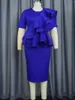 Robes de grande taille Robe élégante à volants pour les femmes Col rond Peplum Taille Midi Crayon Bleu Gaine Élégant Date Out Église Événement Porter