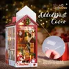 Kerstboekhoekje Poppenhuis 3D-puzzel met sensor Licht Stofkap Muziekdoos Cadeau-ideeën Boekenplankinzet voor kerstcadeau 240108