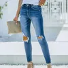 Damen-Jeans, mittelhoher Bund, zerrissener Denim, abgeschnitten, modisch, lässig, Street-Style, schlankmachend und vielseitige Pantalones