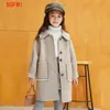 Giacca da neonata in lana lunga monopetto calda Toddle Teen bavero cappotto in tweed primavera autunno inverno capispalla vestiti 312Y 240108