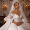 Exquisite Wedding Dress 2024 For Women Sheer V-neck Lace Appliques Sequins Bridal Gowns Custom Dubai Arabic Vestido de Novia Customed