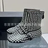 2024 Frühjahr Neue Coole Stiefel Runde Kopf Mesh Ballett Flachen Boden High Top Schuhe Frauen Voller Diamant Kurze