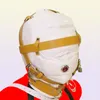 Biała niewoli maska ​​z kapturem z kapturem skórzana lufia do usłyszenia lochów powściągliwych Nowy projekt BDSM Gear Gimp Wyściełane paski B033315350