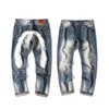Designer mens jeans em forma de m bordado tubo reto calças de perna larga curta borda longa rua casual ev jeans masculino high street hip-hop roupas de rua
