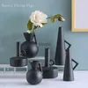 Planters Pots Nordic Black Ceramic Small Vase Home Decoration Crafts Living Room Tabletop Flower Pots Decorative Office Flower Vase Decor YQ240109