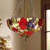 Ljuskronor 16 tum bred målat glasskugga takljusarmatur 3 Vintage romantisk hänge hängande lampa för matsalskök