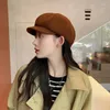 Berets Moda Versão Coreana Chapéu de Pato Japonês Outono e Inverno Casual Sólido Octógono Elegante Curto Redondo Brim Lã