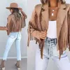 Kvinnor Y2K fransade hem Tassel Cardigan Crop Tops E-Girl Motor Biker Jacka Suede Leather Jacket 90s Vintage Streetwear Coat Cool 240108