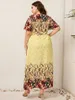 2023 Vrouwen Zomer Lange Jurk V-hals Korte Mouw Bloemenprint Boho Strand Bochtige Vrouw Plus Size Kleding 240109