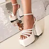 Sandals Fashion Platform Women Pumps Summer Shoes Sexy Thick High Heels Classic Square Toe Dress Party Wedding Big Size 43
