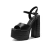 Sandalet taş desen özü yüksek topuk su geçirmez platform yaz siyah altın toka parti moda kadın ayakkabıları boyutu 34-43