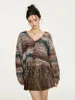 Dames Gebreid Vintage Vest Dames Gebreide Kwastje Trui Tie Dye Y2k Retro Tops Streetwear2000s Herfst Winter Fairycore