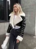 Klkxmyt traf kvinnor 2023 mode tjock varm faux shearling skördjacka kappa vintage långärmad blixtlås kvinnlig ytterkläder chic toppar 240108