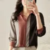 Blusas de mujer, blusa con botones de satén para mujer, camisa Vintage de manga larga con cuello tipo Polo, Tops holgados elegantes de gran tamaño, ropa OL