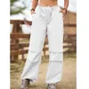 Pantaloni da donna Y2K bianchi casual larghi elastici in vita in cotone cargo retrò con lacci pantaloni da donna 2024