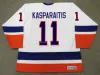 1998 Vintage CCM NY #11 DARIUS KASPARAITIS Hockey-Trikots genäht Weiß Schwarz Blau Alternative Uniformen Herren 92