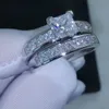 Anéis Tamanho de luxo 5/6/7/8/9/10 Estilo mais recente Ewelry 10kt ouro branco cheio de topázio corte princesa simulado diamante conjunto de anel de casamento presente com