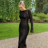 Laxsesu Elegant Bodycon Dress for Women 2023 Solid O Neck Flare Sleeves Long Summer Dresses Holiday Vestidos Black Red Orange 240109