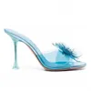 Dress Shoes Clear Film Crystal Flower PVC High Heel Slipper Peep Toe Blue Pink Transparent Cup Heels Woman Slingbacks Sandals