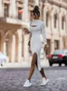 Women White Knitted Long Midi Dress Autumn Winter Solid Office Lady Pullover Bodycon Slim Sleeve Sweet Sexy Sweater 240109