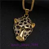 Collar de amuleto para neumáticos de automóvil Joyería fina de lujo Joyería de moda Hip Hop Chapado en oro Diamante completo Ojos marrones Colgante de cabeza de leopardo con caja original