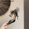 Nieuwe 24ss Geklede Schoenen Dames Puntige Teen Strik Mesh Stiletto's Hoge Hak Strass Kristal Pumps Schoenen Bruiloft Bruidsfeest Sexy Zwart Wit Hoge Hak Dames