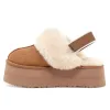 Disquette Fashion Suede Slippers Thick Sole Slippers Chestnut Furry Slides Shearling Tazz Mules Women Snow Slip-on Shoes Upper Comfort Fall Winter 35-43