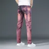 Мужские джинсы Дизайнерские трендовые эластичные персонализированные джинсы тай-дай приталенного кроя Ноги 2023 Весенние новые модные повседневные брюки 53TV