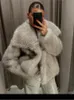 Women Fashion Lapel Faux Fur Jacket Chic Warm Long Sleeve Fluffy Cardigan Coats Winter Lady Luxury Streetwear 240108