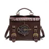 Sacs de soirée 2024 Mode Steampunk Sac Rond Vintage Horloge Femmes Épaule PU Cuir Quotidien Designer De Luxe Arrivée Brun Sac À Main