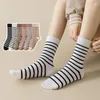 Women Socks Striped Fashion Autumn Mixed-Color Simple Japanese Style Crew Cotton Casual Breathable Women's Comfy
