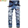 Herr jeans nattklubb mens 3d tryck jeans denim svart vargmönster tryckt punk rak bomull casual tryck denim byxor plus storlek 28-42 T240109