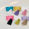 Conjuntos de roupas para meninas verão camiseta de manga curta com shorts de cintura de botão de flor conjunto de duas peças terno de cor doce