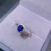 Cluster Rings Solid 925 Silver Royal Blue Sapphire Förlovningsring för kvinna 5 6mm 0.6CT Natural With 3 Layer 18k Gold Plated